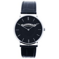 Pedre Men's Slimline Silver-Tone Strap Watch W/ Black Dial